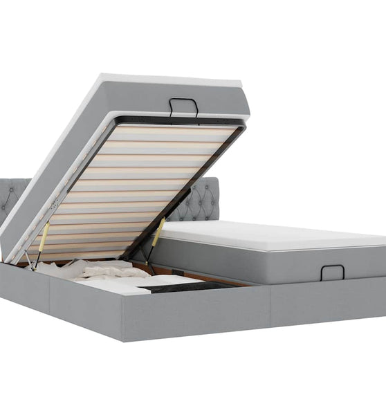 Ottoman-Bett mit Matratzen & LEDs Hellgrau 160x200 cm Stoff
