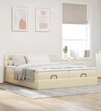 Ottoman-Bett mit Matratzen & LEDs Creme 160x200 cm Stoff