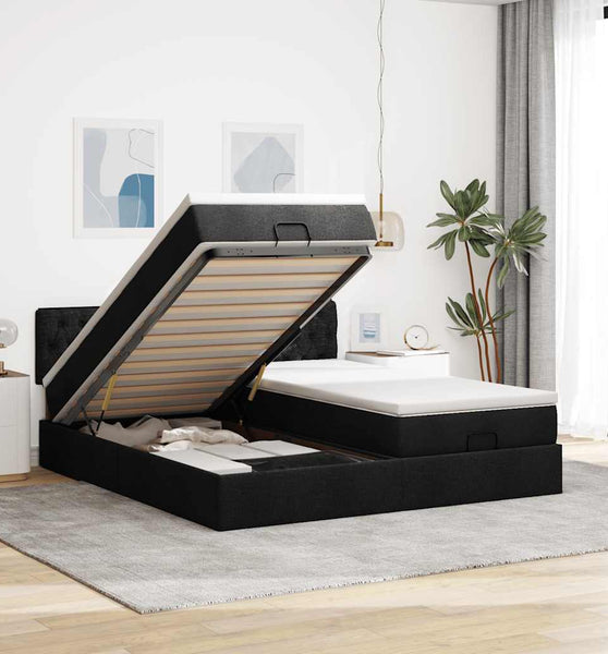 Ottoman-Bett mit Matratzen & LEDs Schwarz 180x200 cm Stoff