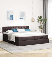 Ottoman-Bett mit Matratzen & LEDs Dunkelbraun 180x200 cm Stoff
