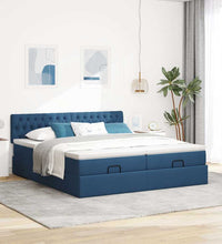 Ottoman-Bett mit Matratzen & LEDs Blau 180x200 cm Stoff