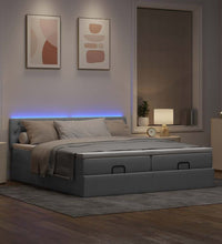 Ottoman-Bett mit Matratzen & LEDs Hellgrau 200x200 cm Stoff