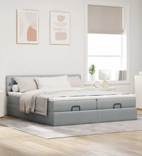 Ottoman-Bett mit Matratzen & LEDs Hellgrau 200x200 cm Stoff