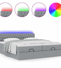 Ottoman-Bett mit Matratzen & LEDs Hellgrau 200x200 cm Stoff