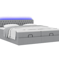 Ottoman-Bett mit Matratzen & LEDs Hellgrau 200x200 cm Stoff