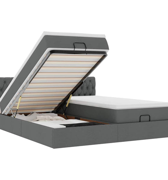 Ottoman-Bett mit Matratzen & LEDs Dunkelgrau 200x200 cm Stoff