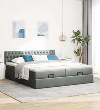 Ottoman-Bett mit Matratzen & LEDs Dunkelgrau 200x200 cm Stoff