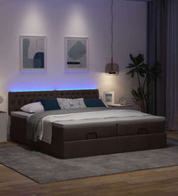 Ottoman-Bett mit Matratzen & LEDs Dunkelbraun 200x200 cm Stoff