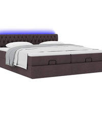 Ottoman-Bett mit Matratzen & LEDs Dunkelbraun 200x200 cm Stoff