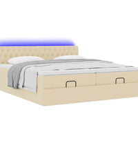 Ottoman-Bett mit Matratzen & LEDs Creme 200x200 cm Stoff