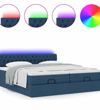 Ottoman-Bett mit Matratzen & LEDs Blau 200x200 cm Stoff