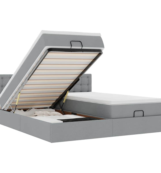 Ottoman-Bett mit Matratzen & LEDs Hellgrau 160x200 cm Stoff