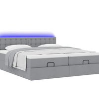 Ottoman-Bett mit Matratzen & LEDs Hellgrau 160x200 cm Stoff