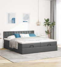 Ottoman-Bett mit Matratzen & LEDs Dunkelgrau 160x200 cm Stoff