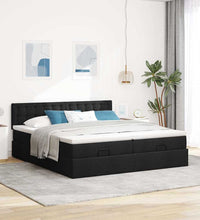 Ottoman-Bett mit Matratzen & LEDs Schwarz 160x200 cm Stoff