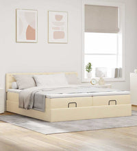 Ottoman-Bett mit Matratzen & LEDs Creme 160x200 cm Stoff
