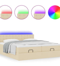 Ottoman-Bett mit Matratzen & LEDs Creme 160x200 cm Stoff