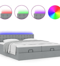 Ottoman-Bett mit Matratzen & LEDs Hellgrau 180x200 cm Stoff