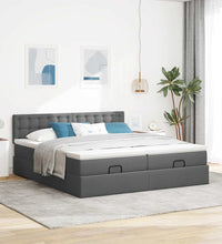 Ottoman-Bett mit Matratzen & LEDs Dunkelgrau 180x200 cm Stoff
