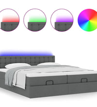 Ottoman-Bett mit Matratzen & LEDs Dunkelgrau 180x200 cm Stoff