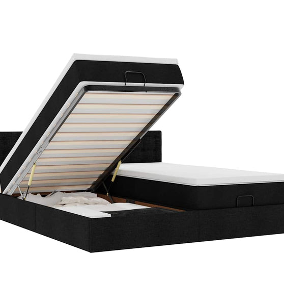 Ottoman-Bett mit Matratzen & LEDs Schwarz 180x200 cm Stoff