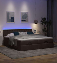 Ottoman-Bett mit Matratzen & LEDs Dunkelbraun 180x200 cm Stoff