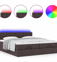 Ottoman-Bett mit Matratzen & LEDs Dunkelbraun 180x200 cm Stoff