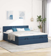 Ottoman-Bett mit Matratzen & LEDs Blau 180x200 cm Stoff