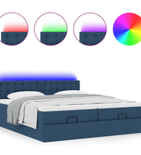 Ottoman-Bett mit Matratzen & LEDs Blau 180x200 cm Stoff