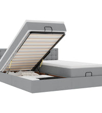 Ottoman-Bett mit Matratzen & LEDs Hellgrau 200x200 cm Stoff