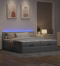 Ottoman-Bett mit Matratzen & LEDs Hellgrau 200x200 cm Stoff