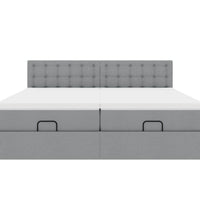 Ottoman-Bett mit Matratzen & LEDs Hellgrau 200x200 cm Stoff