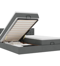 Ottoman-Bett mit Matratzen & LEDs Dunkelgrau 200x200 cm Stoff