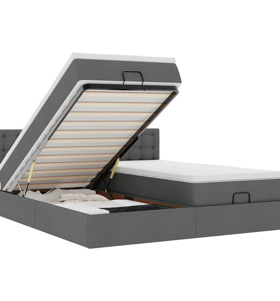 Ottoman-Bett mit Matratzen & LEDs Dunkelgrau 200x200 cm Stoff