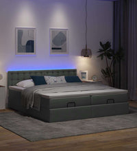 Ottoman-Bett mit Matratzen & LEDs Dunkelgrau 200x200 cm Stoff