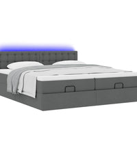Ottoman-Bett mit Matratzen & LEDs Dunkelgrau 200x200 cm Stoff