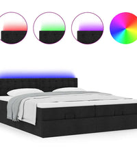 Ottoman-Bett mit Matratzen & LEDs Schwarz 200x200 cm Stoff