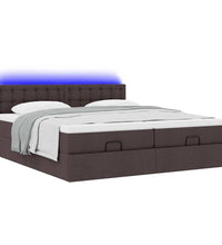 Ottoman-Bett mit Matratzen & LEDs Dunkelbraun 200x200 cm Stoff