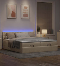Ottoman-Bett mit Matratzen & LEDs Creme 200x200 cm Stoff