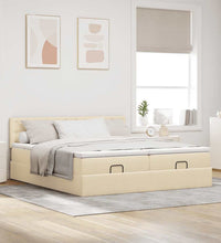 Ottoman-Bett mit Matratzen & LEDs Creme 200x200 cm Stoff