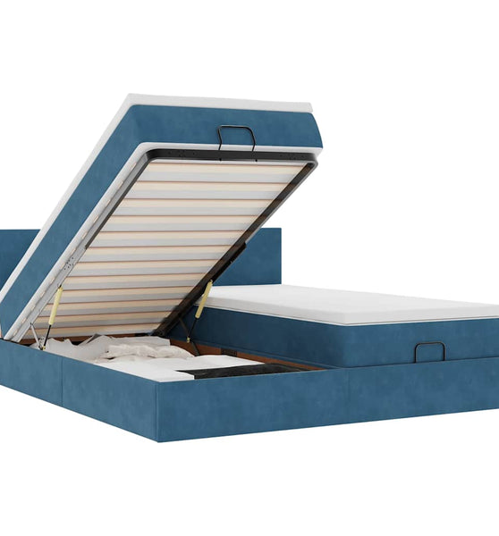 Ottoman-Bett mit Matratzen & LEDs Dunkelblau 160x200 cm Samt
