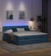Ottoman-Bett mit Matratzen & LEDs Dunkelblau 160x200 cm Samt