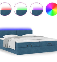 Ottoman-Bett mit Matratzen & LEDs Dunkelblau 160x200 cm Samt