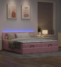 Ottoman-Bett mit Matratzen & LEDs Rosa 160x200 cm Samt