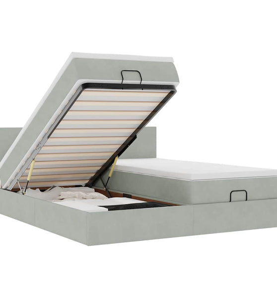 Ottoman-Bett mit Matratzen & LEDs Hellgrau 180x200 cm Samt