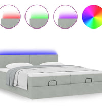 Ottoman-Bett mit Matratzen & LEDs Hellgrau 180x200 cm Samt