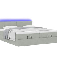 Ottoman-Bett mit Matratzen & LEDs Hellgrau 180x200 cm Samt
