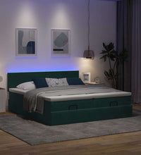 Ottoman-Bett mit Matratzen & LEDs Dunkelgrün 180x200 cm Samt