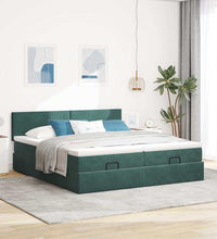 Ottoman-Bett mit Matratzen & LEDs Dunkelgrün 180x200 cm Samt