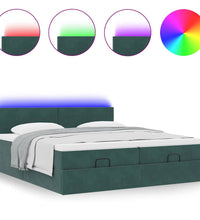 Ottoman-Bett mit Matratzen & LEDs Dunkelgrün 180x200 cm Samt